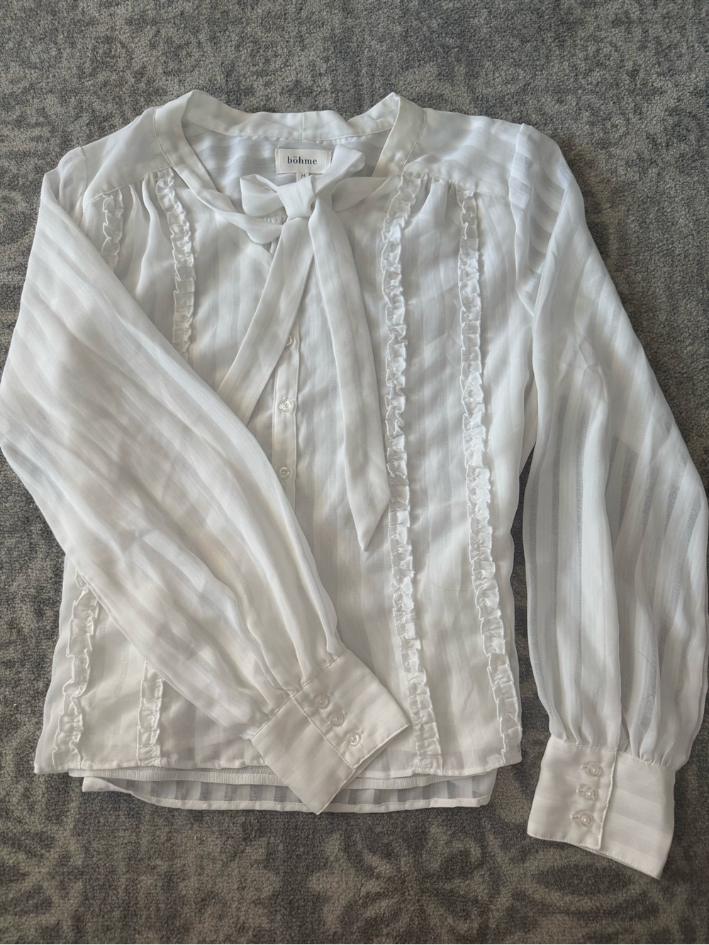 bohme White Tie-Neck Ruffle Blouse